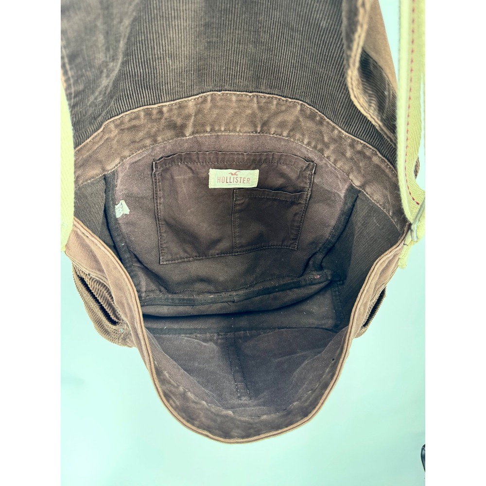 Hollister Messenger Bag Women OS Brown Y2K Canvas Corduroy Trim Crossbody - Picture 3 of 13